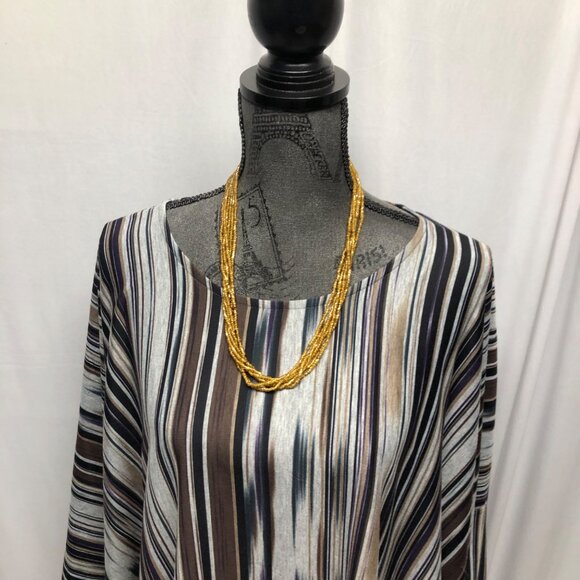 Suzanne Betro Striped Tunic Womens Size XL Asymmetrical Hem Cape Top Boho NEW - Picture 2 of 8